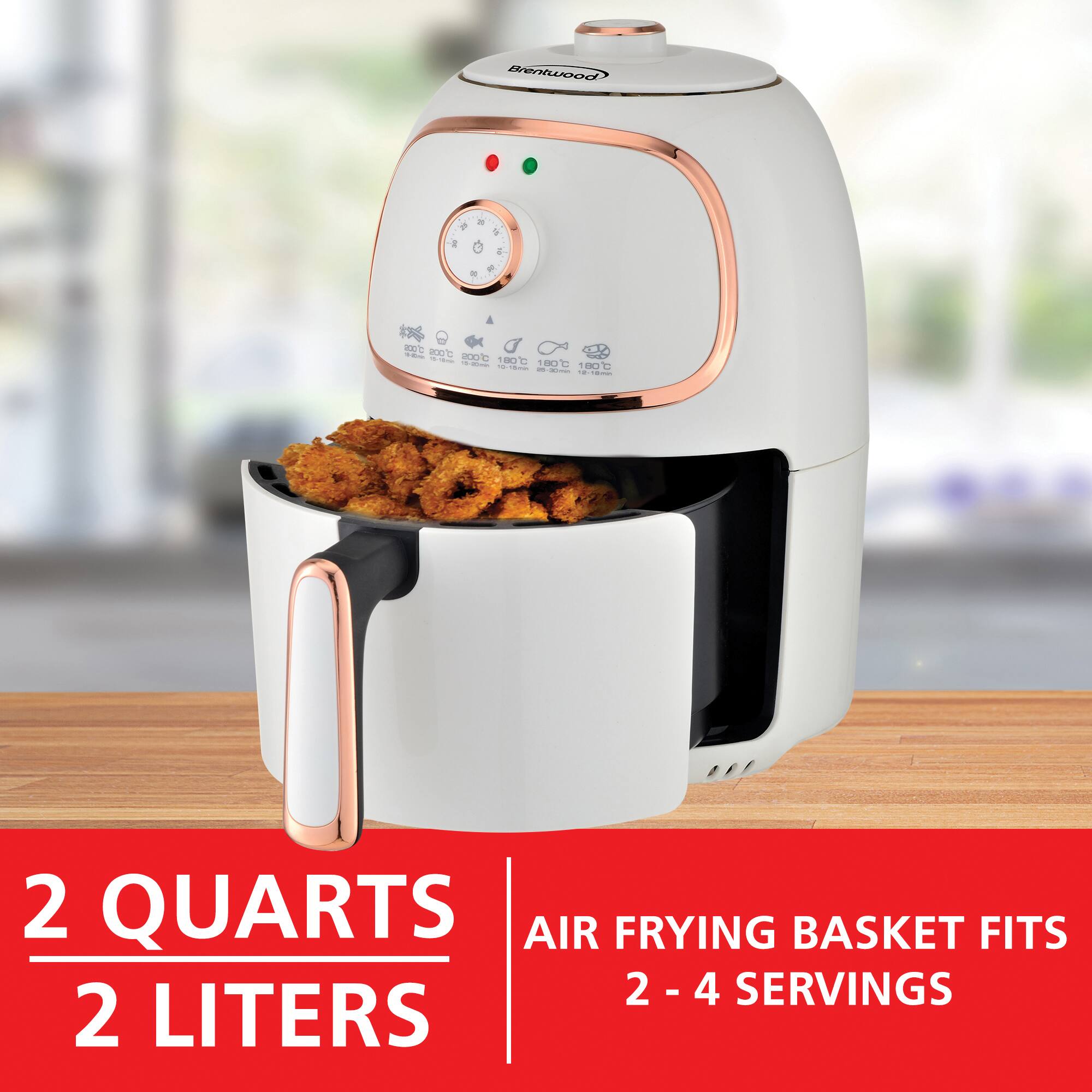 Brentwood White 2qt. 1200 Watt Electric Air Fryer with Timer & Temperature Control